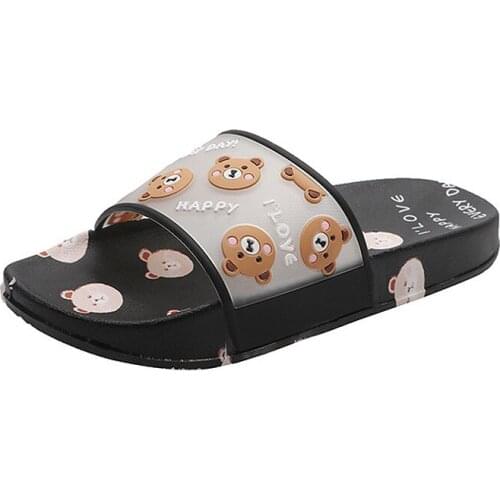 Summer Outdoor Slides Womens Cute Bear Slippers Soft Comfort PVC Flip Flops Girls Lovely Home Animal Print Non-slip Sandals