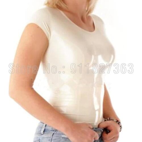 100% Latex White Top Gummi Female Tops Short Sleeves Sexy Lady Tank Women no Zipper Customize