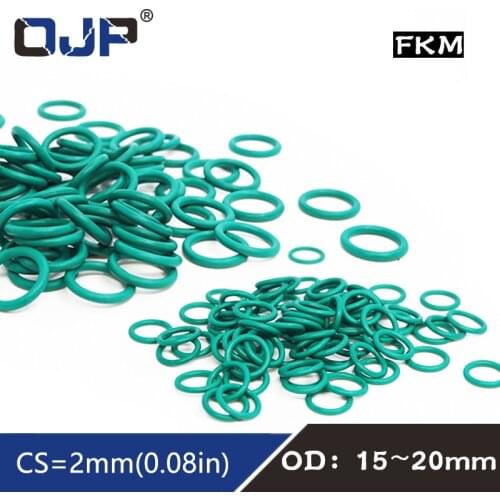 10PC Fluorine rubber Ring Green FKM O rings Seal OD 15/16/17/18/19/20*2mm Thickness Rubber O-Ring Seal Oil Gaskets Fuel Washer