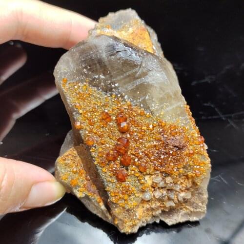 158gNatural wine red garnet and tea body crystal symbiosis gem raw ore healing home decoration mineral specimen