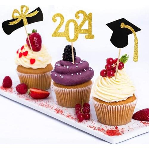 24Pcs/Set Cake Toppers Happy Birthday Cake Topper Exquisite Eco-friendly Paper Graduation Trencher Cap Cupcake Picks Grad Party