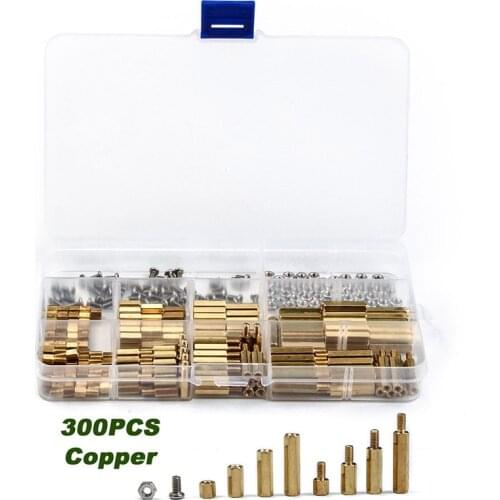 300PCS/Set M3 Brass Copper Pillar Stand Off Hex Column Spacer Screw Nut Kit Fastener Tool For Machine Automobile