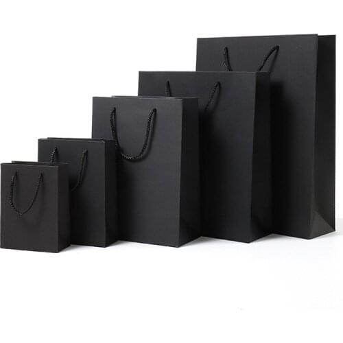 5Pcs Vertical Version Black High Quality Simple Paper Gift Bag Kraft Paper Candy Box with Handle Wedding Birthday Party Package
