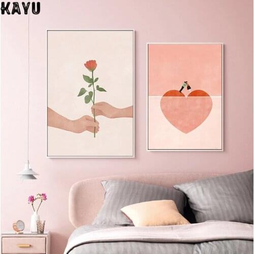 Abstract Lovers Hearts Canvas Painting Funny Red Rose Flower Wall Art Pictures Posters Prints Living Room Bedroom Home Decor