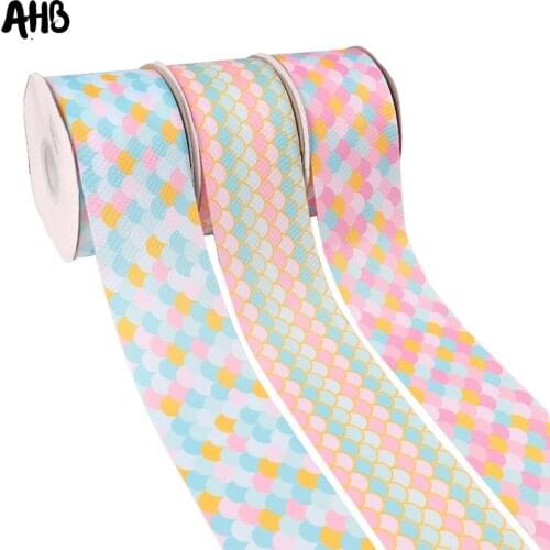AHB 75MM Pink Grosgrain Ribbon Candy Mermaid Printed DIY Accessories Summer Decor Ribbon Wedding Gift Wrap Handmade Materials