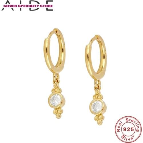 AIDE S925 Silver Hoop Earrings For Women 2021 Zircon Earring Girl Fine Jewelry Crystal Piercing Pendientes Brincos Bijou Gifts
