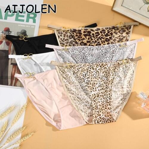 AIJOLEN Leopard Print Thin Strap Panties Sexy Leopard Ladies Underwear Ice Silk Seamless Bikini Solid Color Womens Briefs
