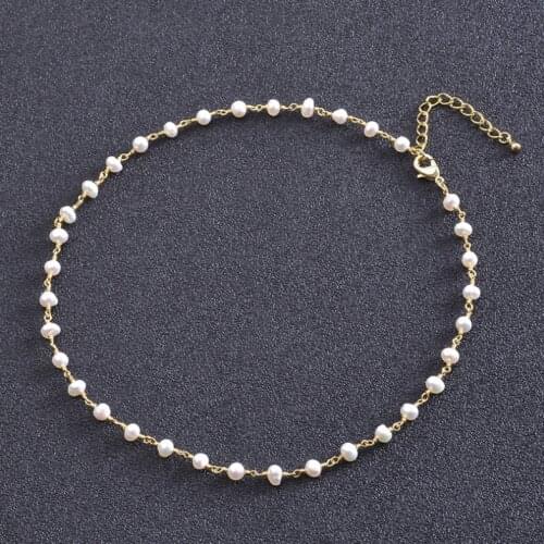 1pc/lot) 4-5mm Natural Freshwater Pearl Chain Necklace Jewelry Copper Chain with freshwater pearl Beads Necklace For Girl Gift
