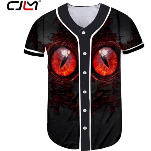 CJLM New Man Colorful Baseball Shirt 3D Printed Personality Tee Shirt Red Eyes Terror Mens Spandex Tshirt Hot Sale Wholesale