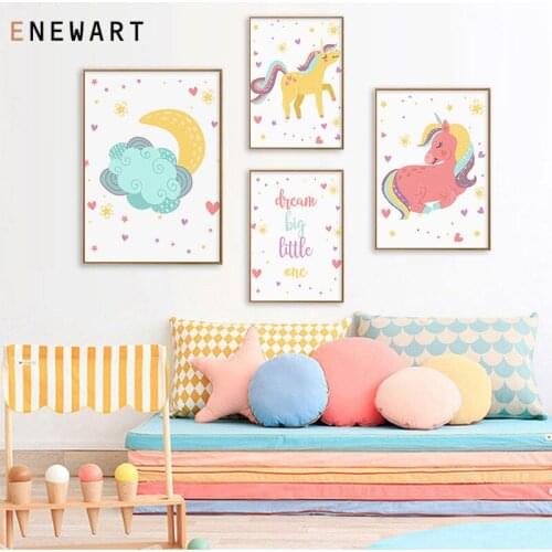 Moon Cloud Unicorn Poster Print Baby Nursery Cartoon Wall Art Canvas Painting Nordic Decoration Picture Kids Bedroom Decor