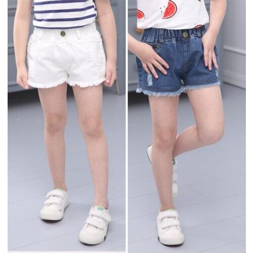 Kids Baby Pants Summer Children Shorts Girls Solid Color Cotton Jeans Wild Denim Shorts Hot Pants Fashion Hole Wear