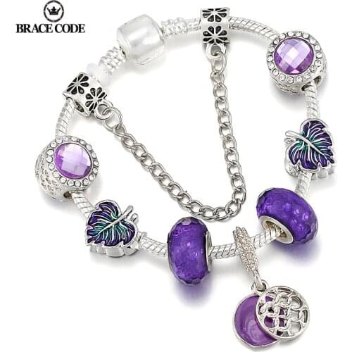 BRACE CODE Autumn New Style Purple Green Leaf Temperament Purple Jewelry Fine Bracelet European Charm Womens Brand Bracele