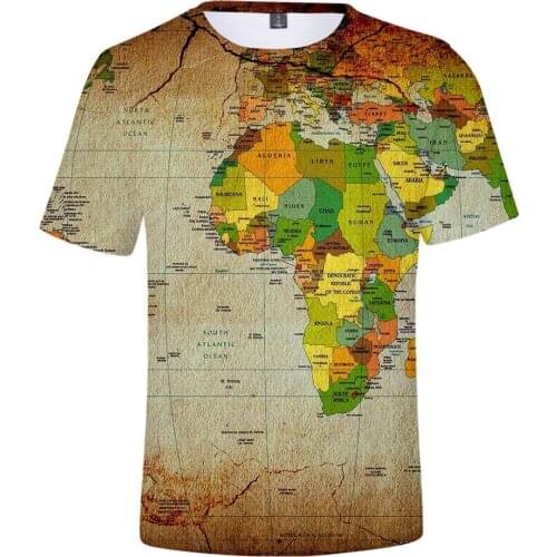 Hot World Map T-shirts Men T Shirts Earth World Map Tee Shirt Men/Women 3D Tshirt Russia Canada Summer Breathable Boy/Girls Top
