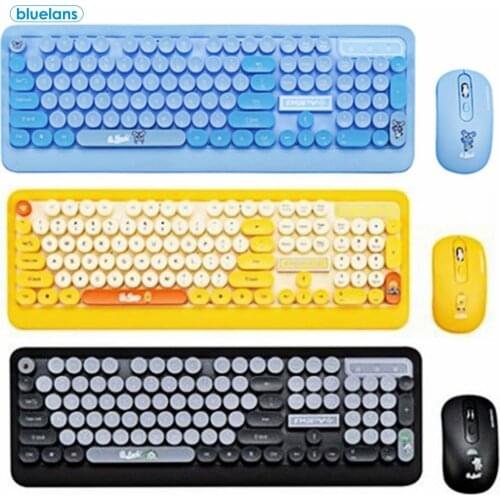 Hot Sale!!!K68 Cartoon Waterproof Portable USB Optical Wireless Keyboard Mouse Kit for Notebook 104-key Cute Retro Round Button