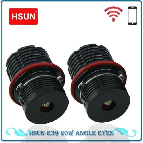 HSUN 2pcs High Power LED C.R.E Chip LED Marker Angel Eyes RGB Halo Ring Light Mobile WiFi control lights, colorful light E39 20W