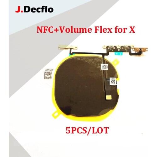 JDecflo 5Pcs/Lot Wireless Charging Chip NFC Coil For iPhone X Charger Panel Sticker WPC Pad With Volume Flex Cable Parts Repair