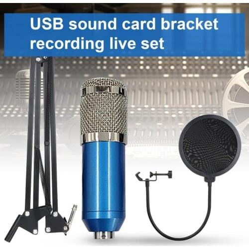 1 Set BM800 Condenser Microphone Plug Play Good Pickup Effect Metal Microphone Kit with USB Soundcard for Live Streaming