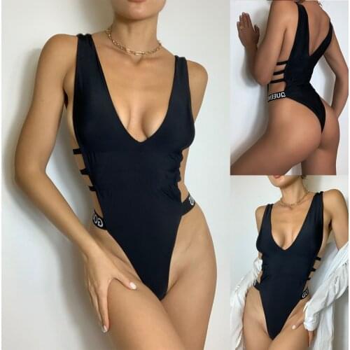 Sagace black bikini swimsuit dark black open leg swimsuit womens swimming party dress V-neck Fashion Sexy bikini