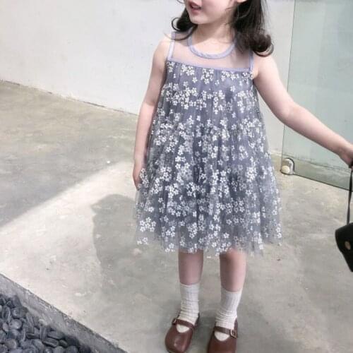 Summer Girls Dress Sleeveless Sweet Mesh Hazy Embroidery Flower Princess Dress Baby Kids ChildrenS Clothing