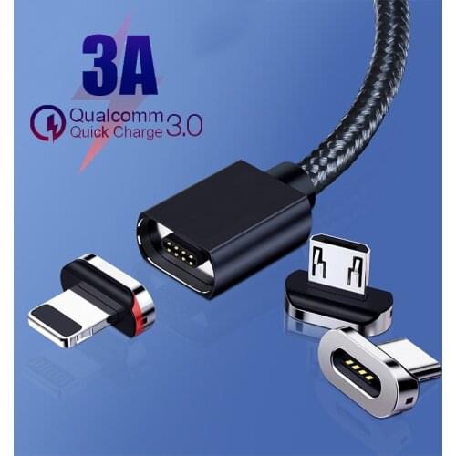 3A Magnetic Streamer USB Cable Micro USB Type C Fast Charging Smart Phone Data Cord For iPhone 12 Pro Max Xiaomi 11 Huawei P40