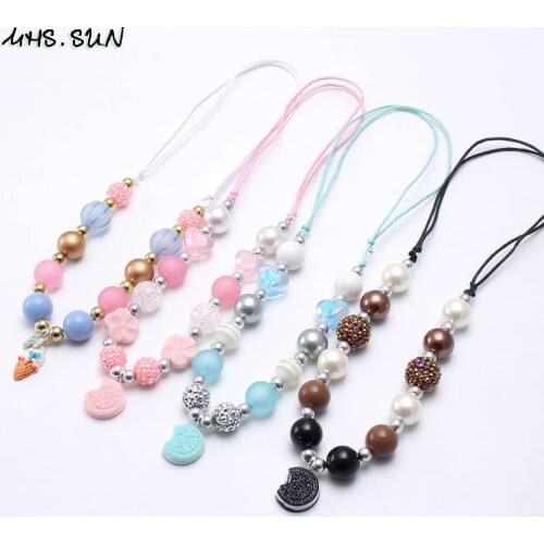 MHS.SUN Cute Cookie/Ice Cream Pendanst Baby Girls Adjustable Rope Necklace Fashion Chunky Beads Necklace For Kids Child Jewelry
