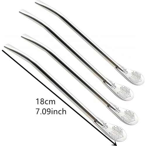 Reusable Stainless Steel Drinking Straws Spoon Yerba Mate Tea Filter With 20CM Brush Coffee Juice Tea Tools