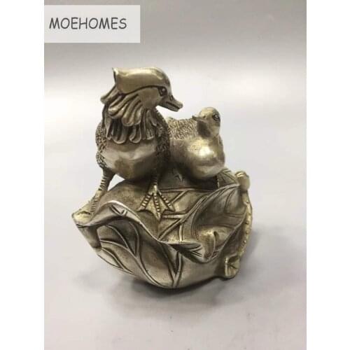 MOEHOMES Collectible Decorated Old Handwork Tibet Silver Mandarin Duck Statue metal handicraft