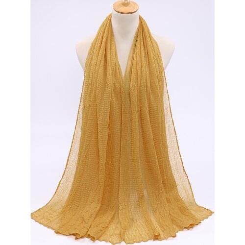 Solid Color Viscose Pleated Scarf Islamic Female Gauze Hijab Muslim Headscarf fashion Malaysia Indonesian Crinkled Headband