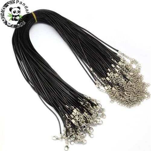 Waxed Cord Necklace Making with Iron Findings, Black, 17"(excluding the length of clasp and extending chains), 2mm thick