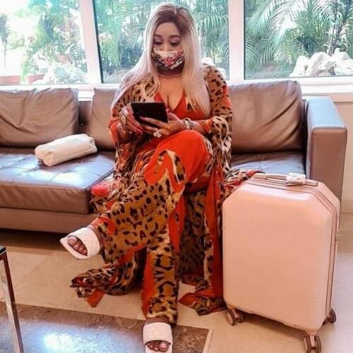 African Maxi Dresses For Women 2 Piece Set Batwing Sleeve Loose Robe And Pants Suit Fashion Splice Leopard African Clothes Dress