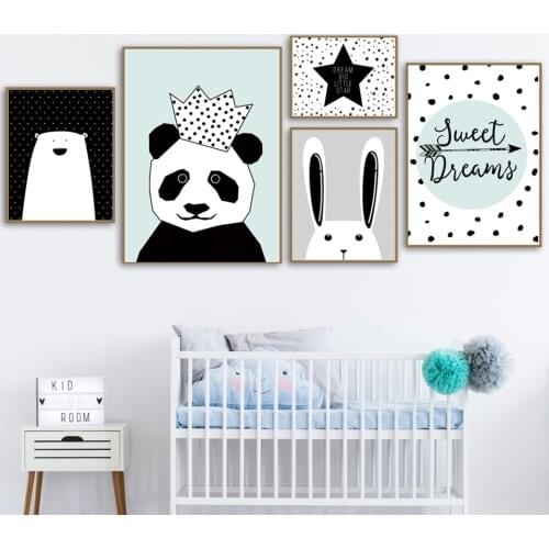 Simple Nordic Style Cartoon Panda Stars Rabbit Posters Prints Canvas Painting Wall Art Pictures Baby Kids Room Home Decor