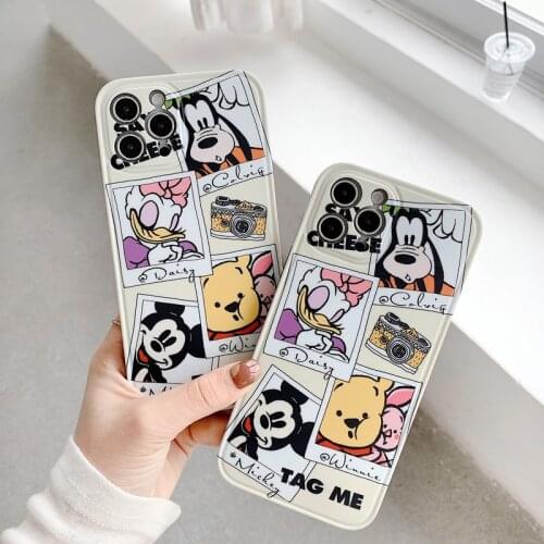 Original Disney Mickey Pooh Daisy Duck Liquid Silicone Luxury Case for Apple iPhone 11 12 Pro Max Mini Shockproof Case Cover