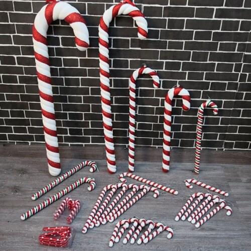 Christmas Day Decoration Ornament Accessories Red and White Hard Plastic Cane 15 to 90CM Cane Props Supplies Single