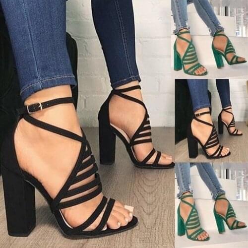 Women Sexy Sandals Lady High Heels Design Womens Cross Strap Bandage Shoes Lady Party Female Ankle Strap Flock 2021 summer
