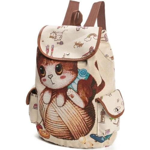 School Bag 2020 New Backpack Kitten Cute JacquardTeenager Backpacks Girls School Bag Wholesale Rucksack For Teenage Girls 840b