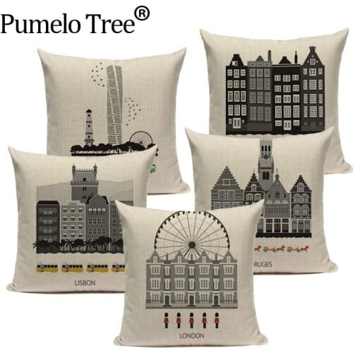Nordic retro home decor London Architecture Rome decorative cushion covers 45Cmx45Cm Square Sofa With Bed custom Pillow Case