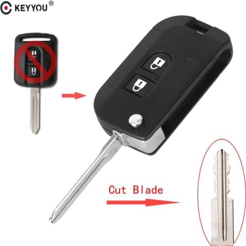 KEYYOU Flip Folding Remote Key Shell For Qashqai Nissan Micra Navara Almera Note 2 Buttons Car Key Case Fob Cover With Sticker