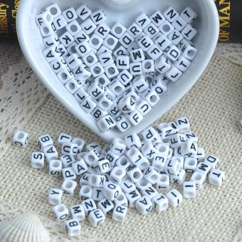 Mixed white Acrylic Alphabet/Letter Cube Spacer Beads For Jewelry Making 6x6mm 200PCs YKL0134X