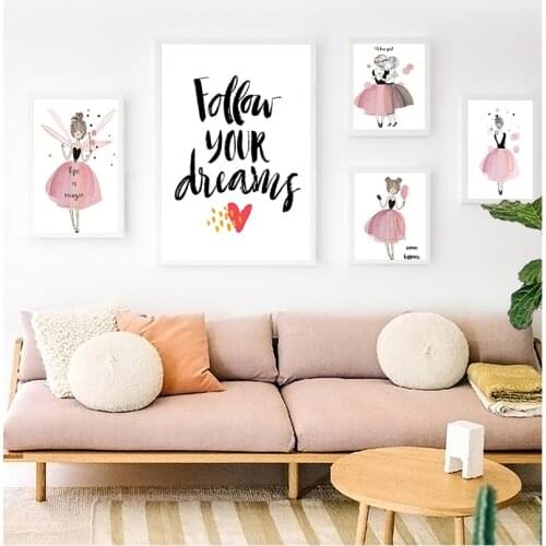 Style Picture for Living Room Home Decor Watercolor Kawaii Cartoon Girl Posters and Prints Wall Art Canvas Painting Nordic