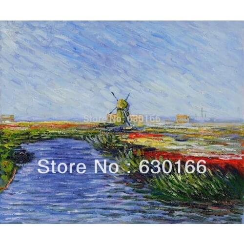 Tulip Field in Holland by Claude Monet Wall Canvas Art Original Oil Paintings for Living Room Wall 100% Handpainted Horizontal