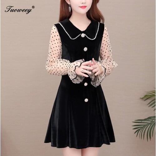 Spring Style Polka Dot Patchwork Women Elegant Dress O Neck Long Sleeve Office Dress Lady Sexy Vestidos De Festa Knee Length