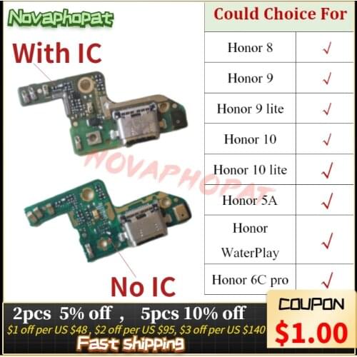 Novaphopat For Huawei Honor 5A 8 9 10 Lite Waterplay Y6-2 Y6ii Y6 II USB Charging Port Dock Charger Flex Cable Microphone Board