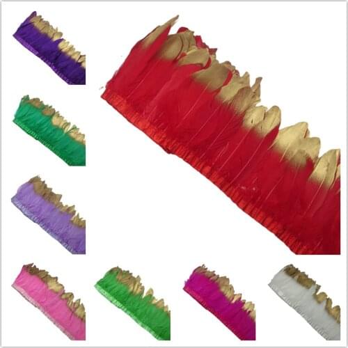 10 Yards/lot Golden Goose Feather Trims Dyed Geese Feathers Ribbons Cloth Belt 6-8 inches/15-20cm Fringes DIY Decorative