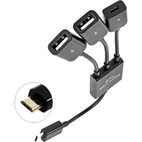 3 in 1 Micro USB Host OTG Charge Hub Cord Adapter Splitter for Android Smartphones Tablet Black Cable 20cm