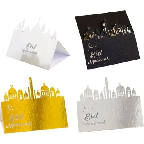Gold Silver Black Eid Mubarak Postcards Ramadan Party Paper Cards Happy Eid Muslim Party Ramadan Kareem Table Decorations