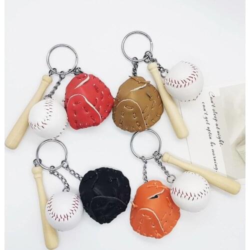DUTRIEUX New Baseball Glove Wooden Keychain Mini Three-piece Sports Car Key Chain for Man Women Key Ring Party Gift Wholesale