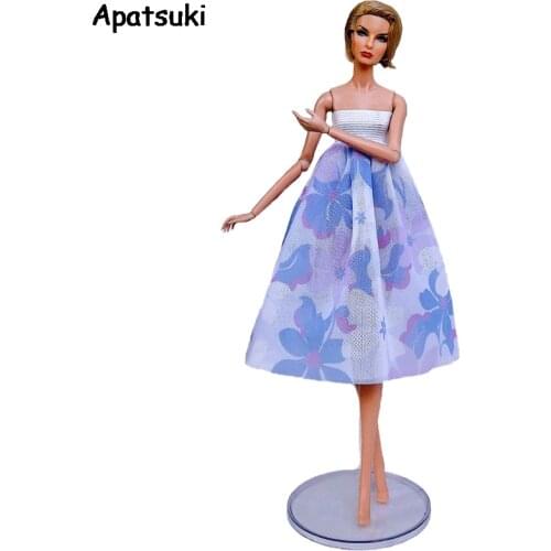 Purple Blue Fashion 1/6 Doll Clothes For Barbie Doll Dress Outfits Party Gown Top & Floral Midi Skirt 1/6 Dolls Accessories