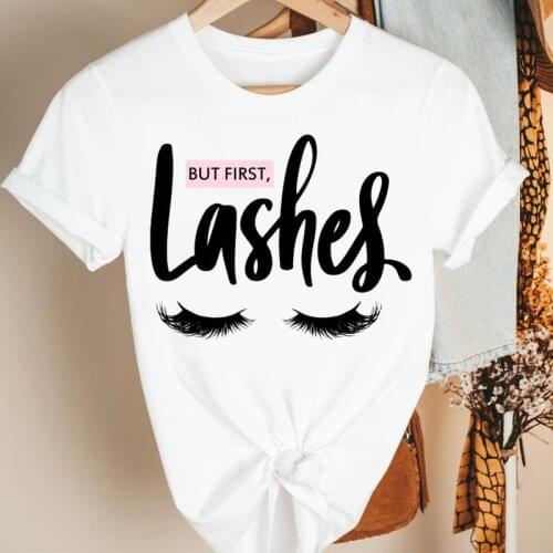 Women Clothes Eyelash Casual Letter Ladies 90s Cartoon Summer Short Sleeve Tshirt Female Tee Print Fashion Top Graphic T-shirt