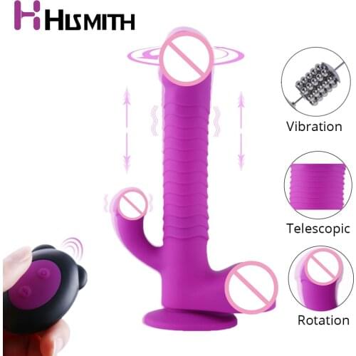 HISMITH G Spot Dildo Vibrator Remote Control Powerful Thrusting Toys For Woman with Dual Motor for Anus Clitoris Stimulation