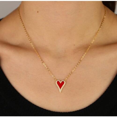 Delicate shiny pave cz white red black cute heart Shape pendant necklace for women girl lovely charm mother day jewelry gift